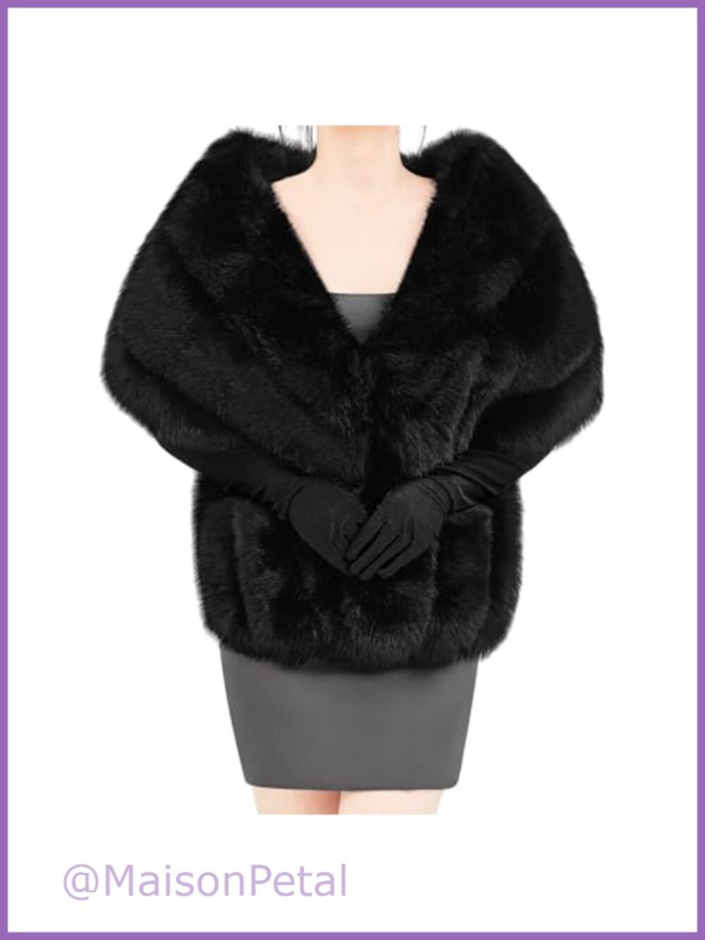 Faux Fur Shawl and Long Satin Gloves Set for Women Wedding Party